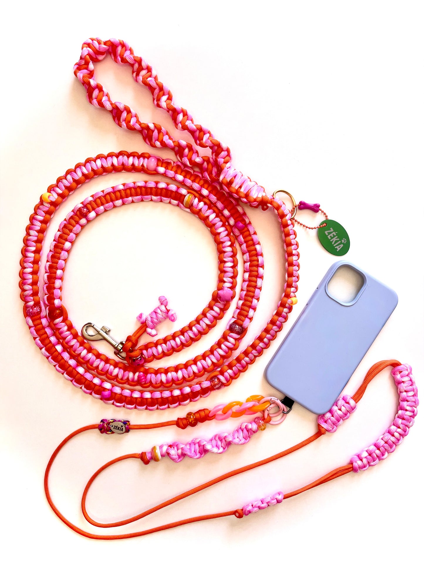 Laisse balade en paracorde - Papaya Pink | ZÉKIA