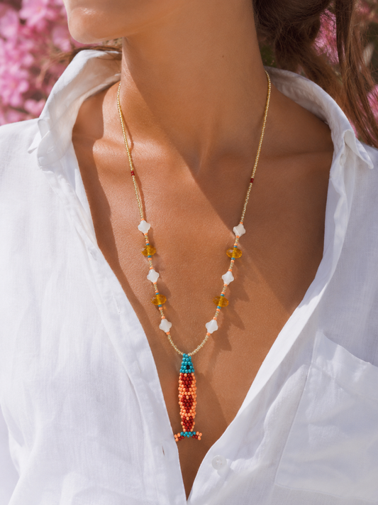 Collier perles - Bande de sardines | Doré corail