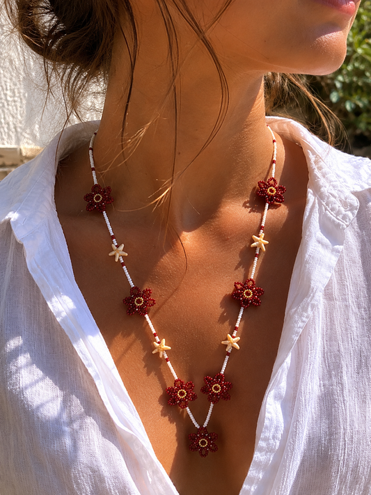 Collier perles - Le temps des fleurs | Marron