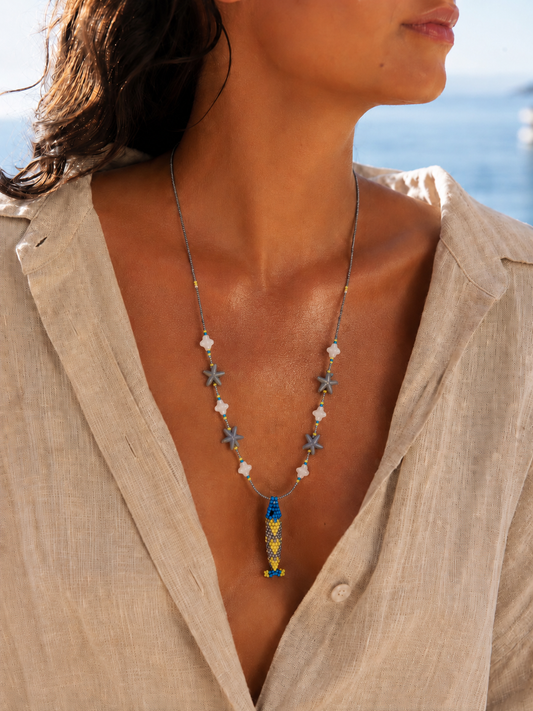 Collier perles - Bande de sardines | Gris