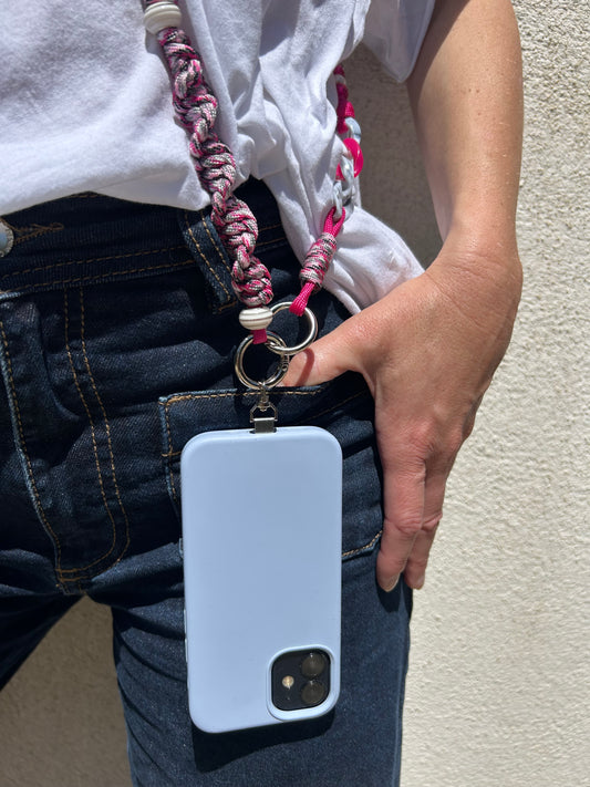 cordon telephone paracorde longueur ajustable couleur rose