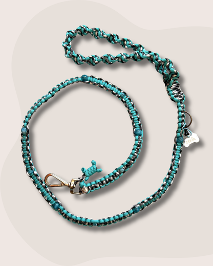 laisse chien balade paracorde fait main vichy noir blanc turquoise 