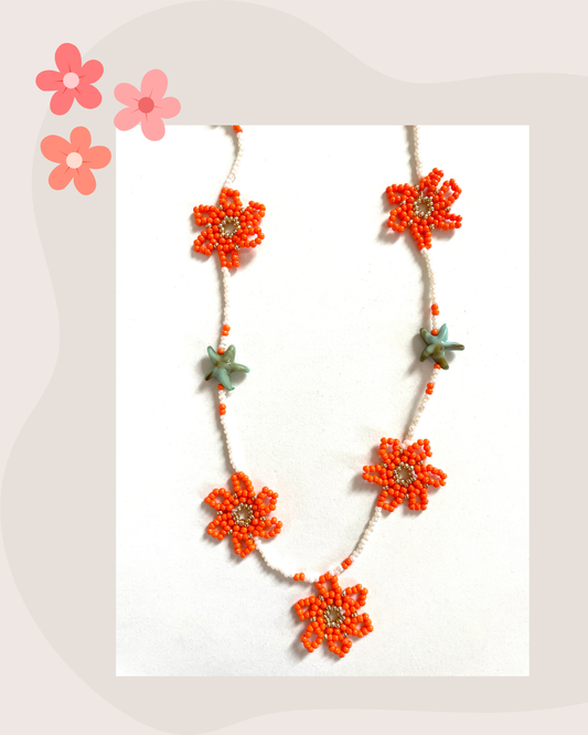 Collier perles - Le temps des fleurs | Orange