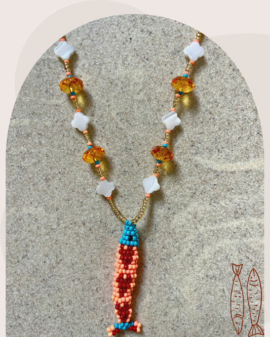 Collier perles - Bande de sardines | Doré corail