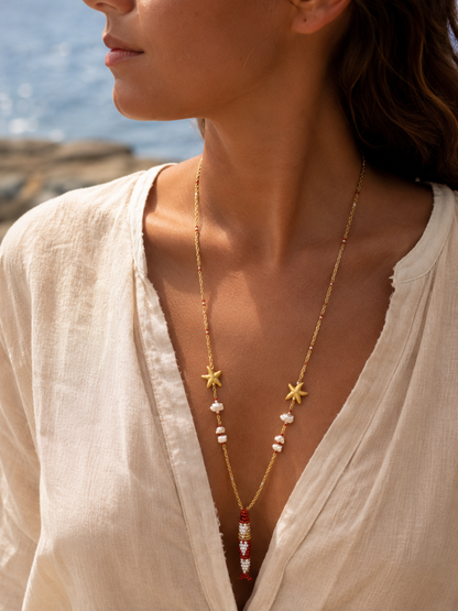 Collier perles - Bande de sardines | Doré terracotta