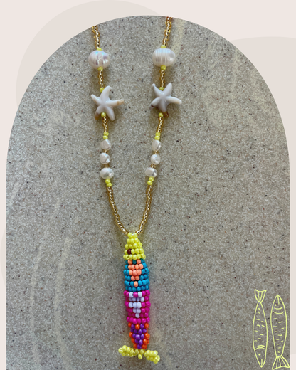Collier perles - Bande de sardines | Multicolore jaune