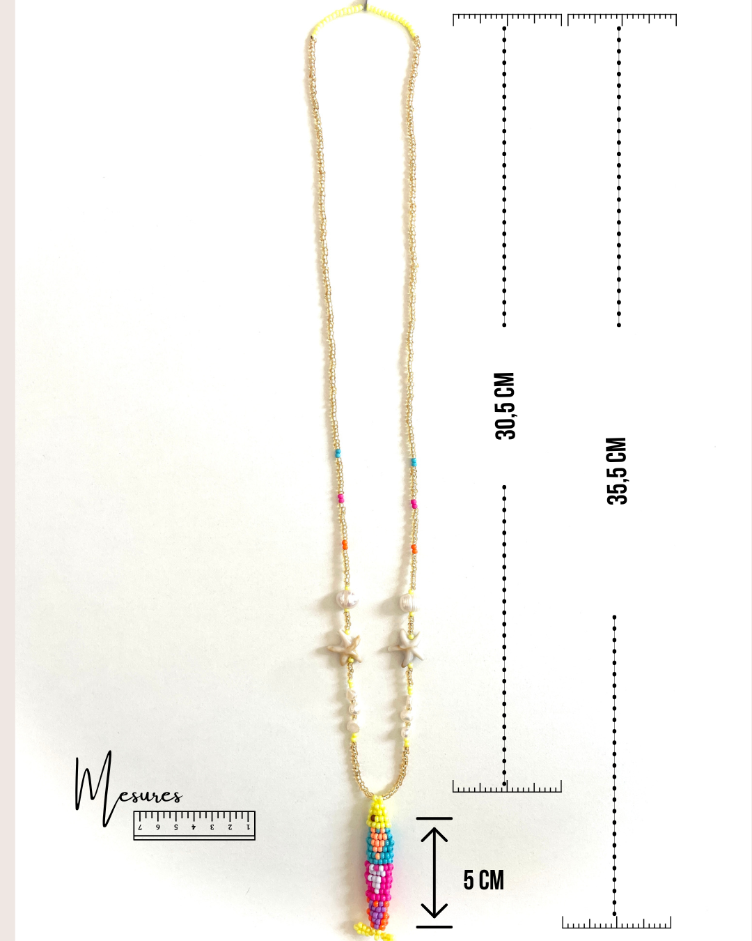 Collier perles - Bande de sardines | Multicolore jaune