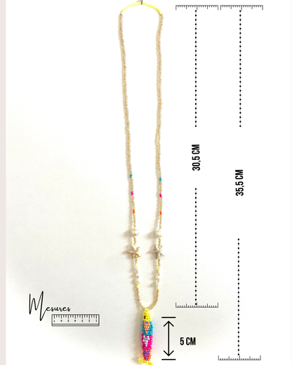 Collier perles - Bande de sardines | Multicolore jaune