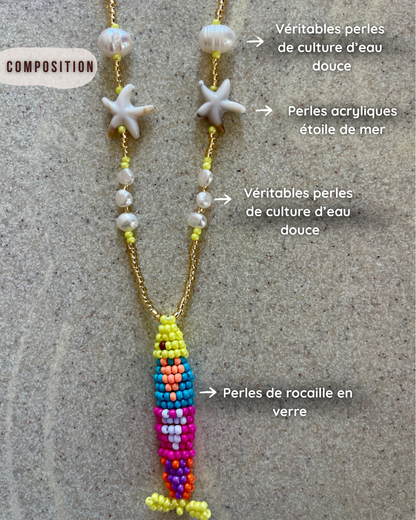 Collier perles - Bande de sardines | Multicolore jaune