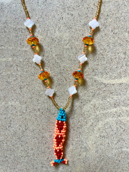 Collier perles - Bande de sardines | Doré corail