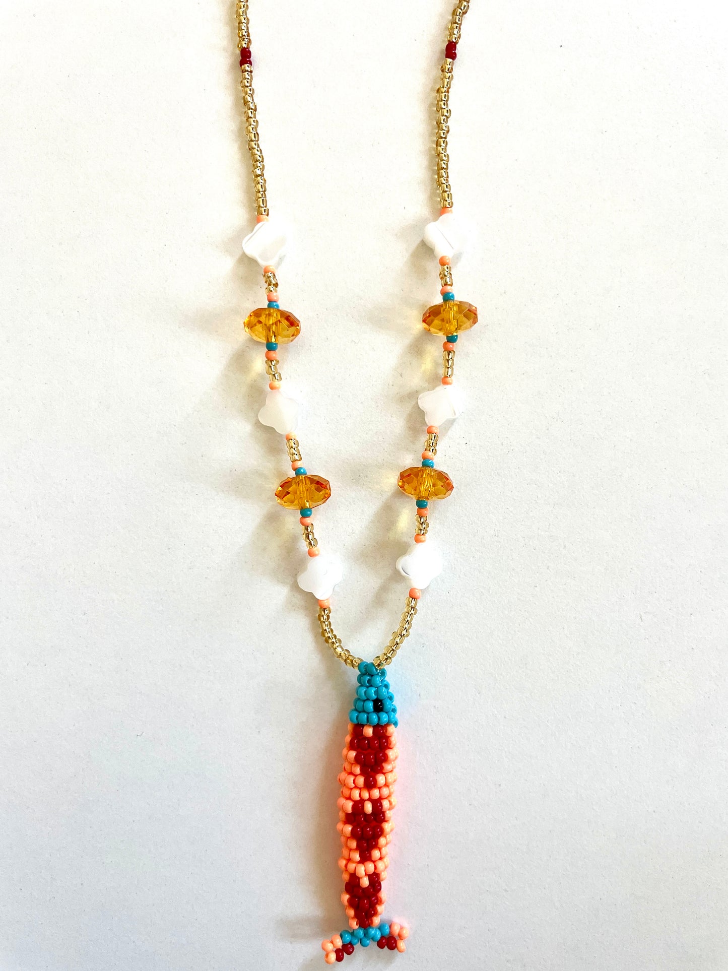 Collier perles - Bande de sardines | Doré corail