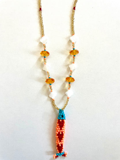 Collier perles - Bande de sardines | Doré corail