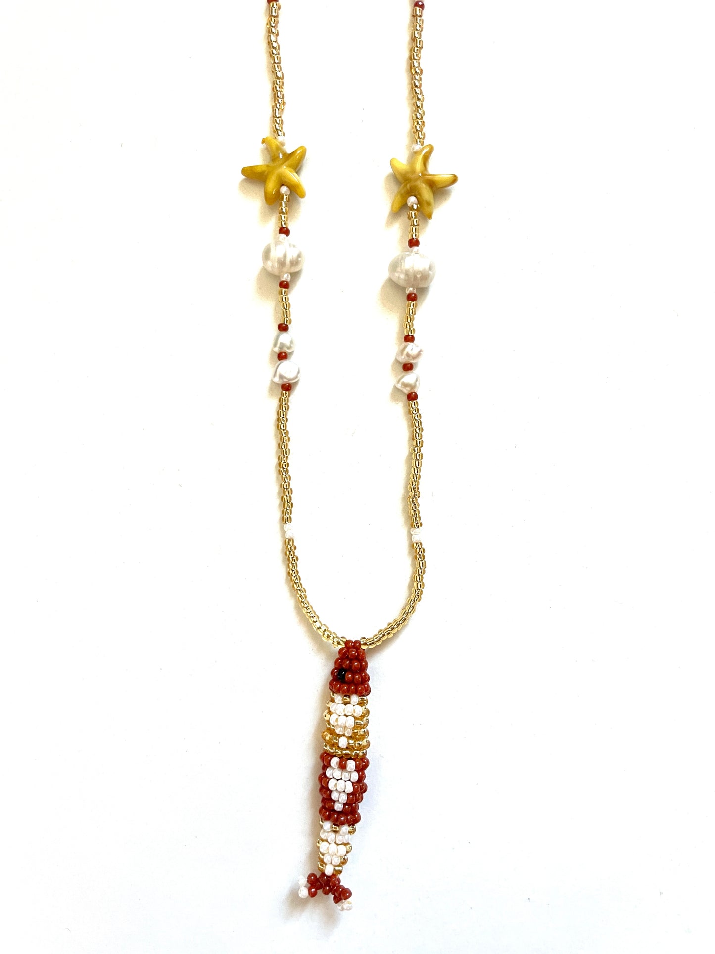 Collier perles - Bande de sardines | Doré terracotta