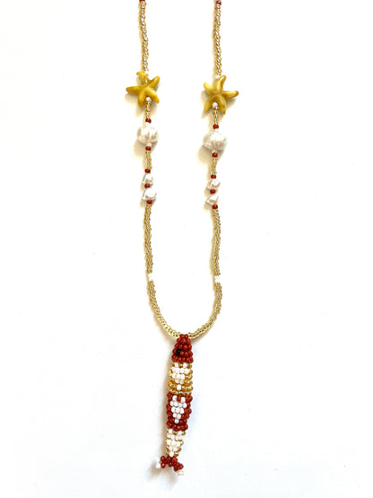 Collier perles - Bande de sardines | Doré terracotta