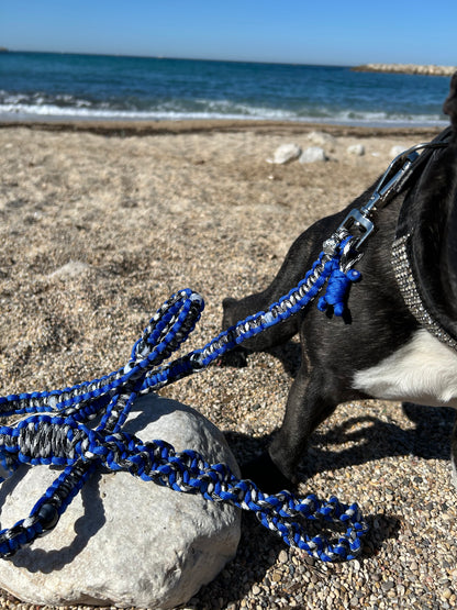 laisse chien balade paracorde solide fait main vichy noir blanc bleu