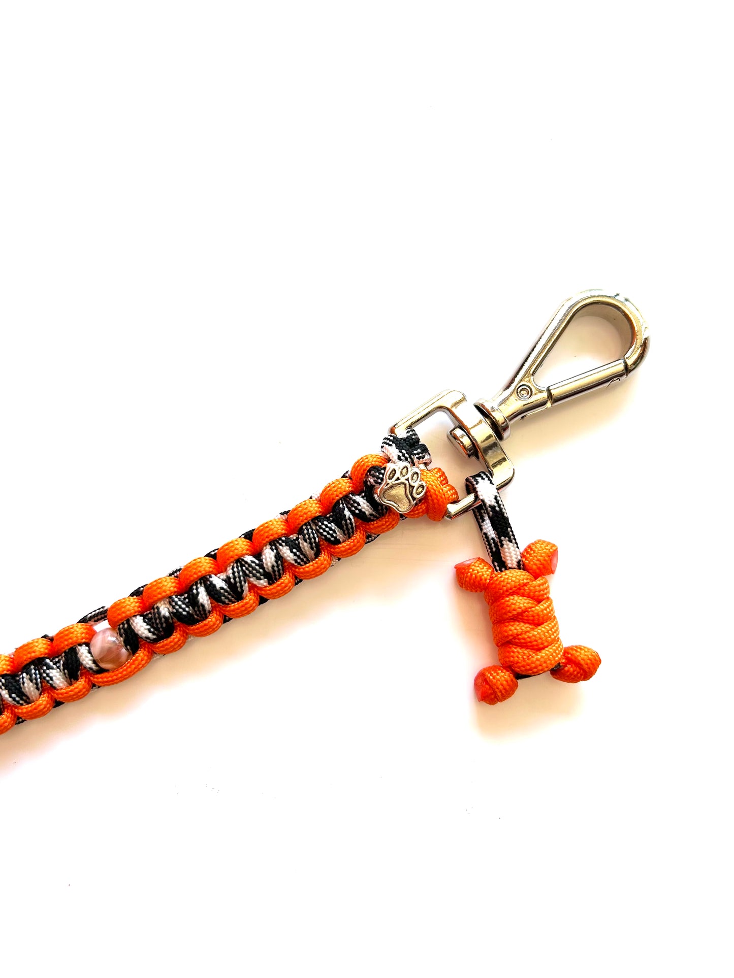 laisse chien balade paracorde solide fait main vichy noir blanc orange