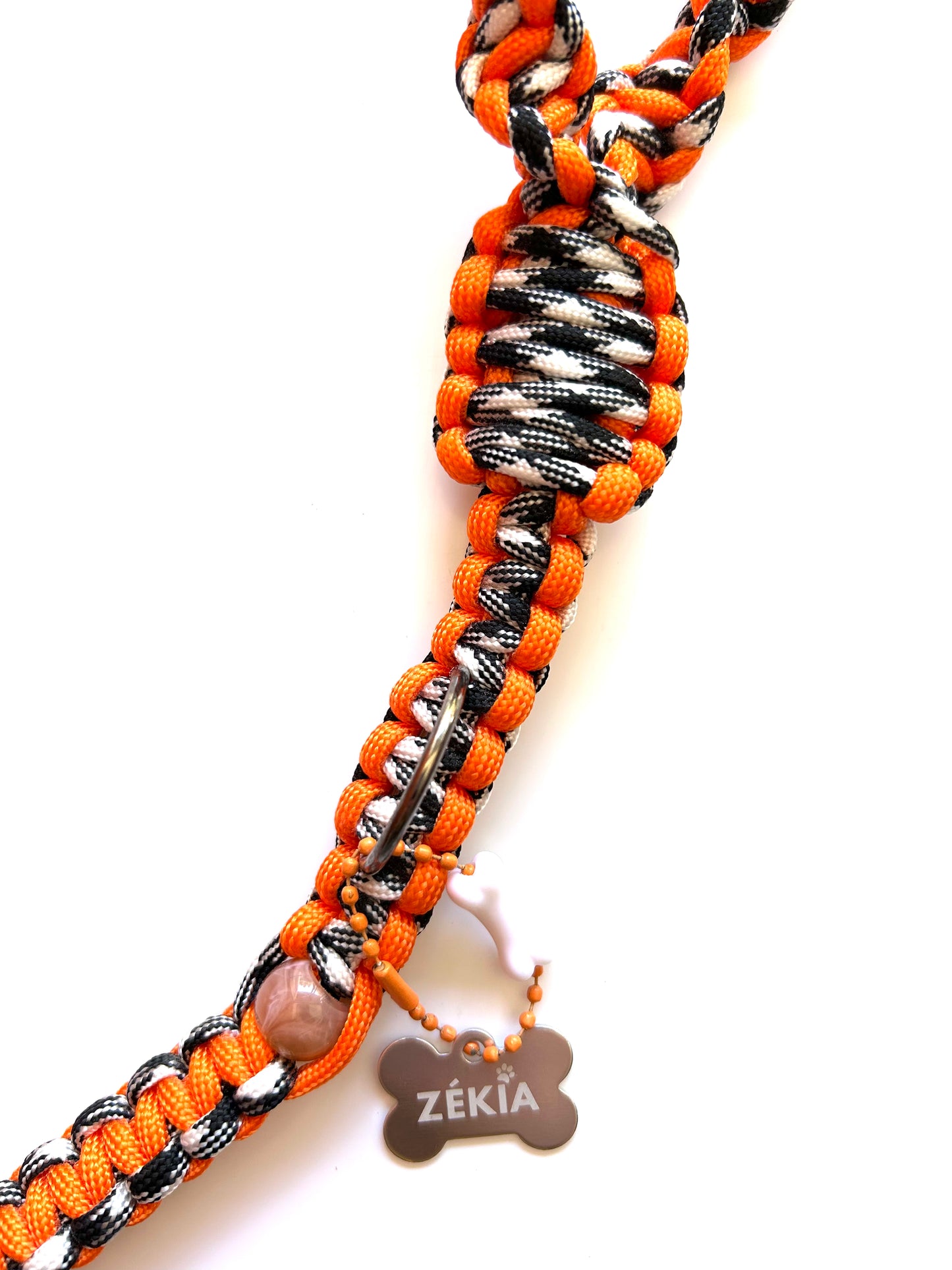 laisse chien balade paracorde solide fait main vichy noir blanc orange