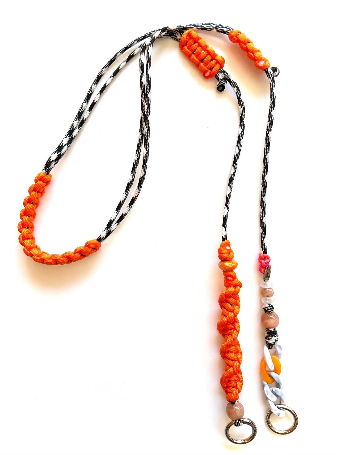 cordon telephone bandouliere vichy noir,blanc orange paracorde longueur ajustable fait main 