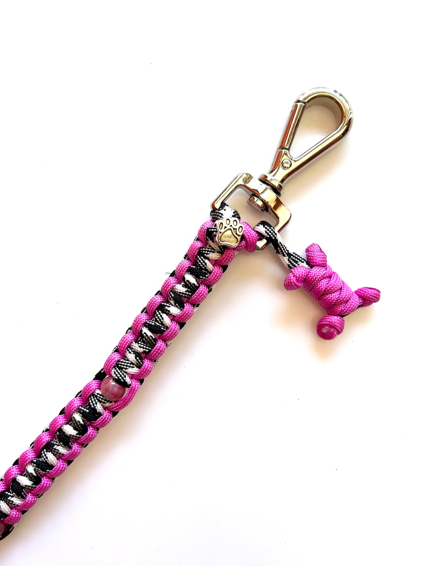 laisse chien balade paracorde solide fait main vichy noir blanc rose
