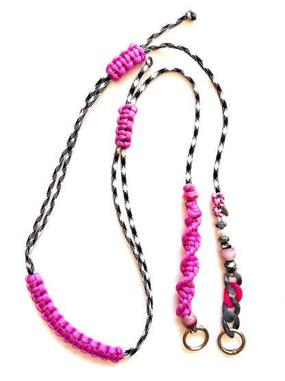 cordon telephone bandouliere vichy noir,blanc rose paracorde longueur ajustable fait main 