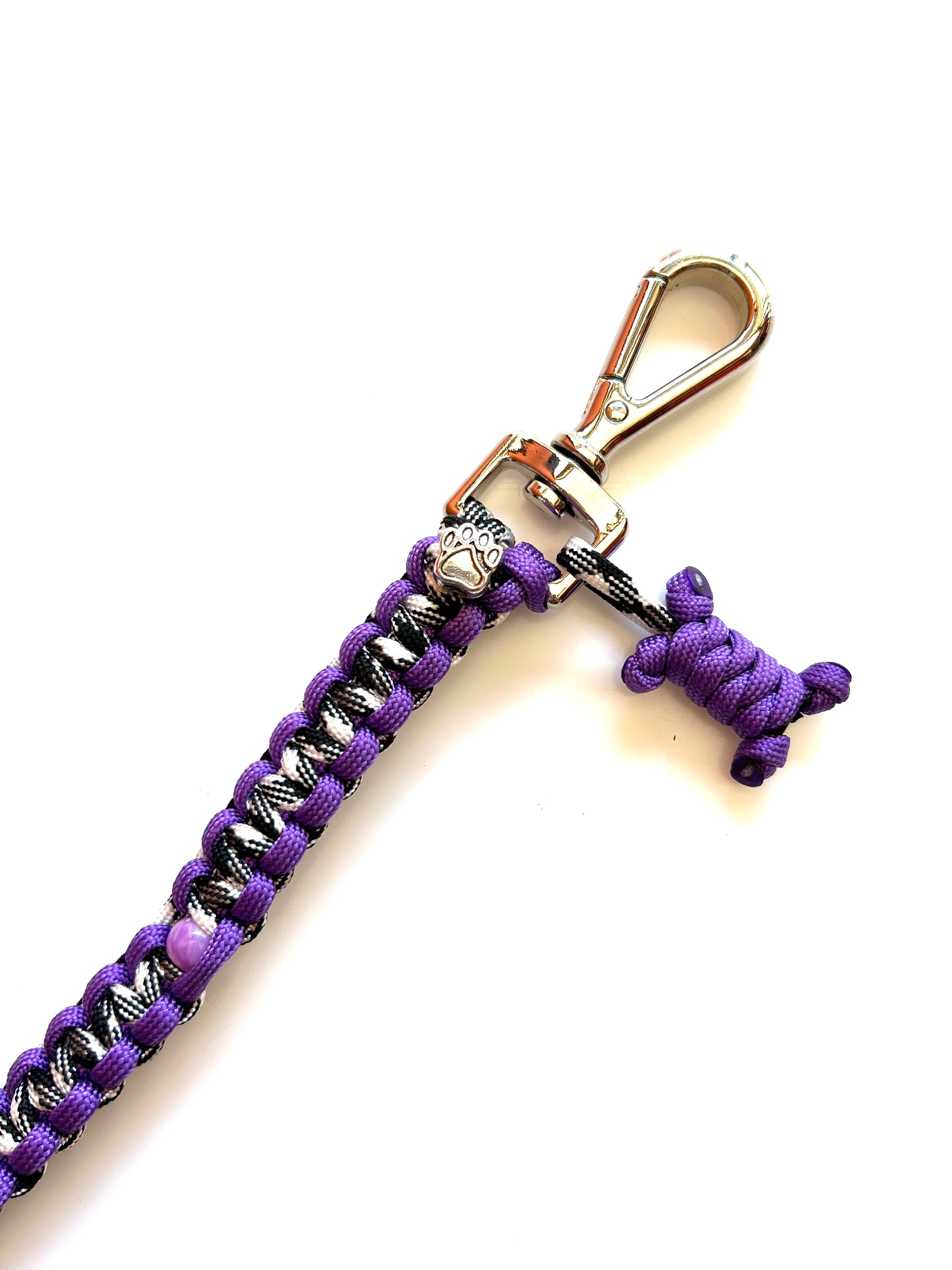 laisse chien balade paracorde solide fait main vichy noir blanc violet