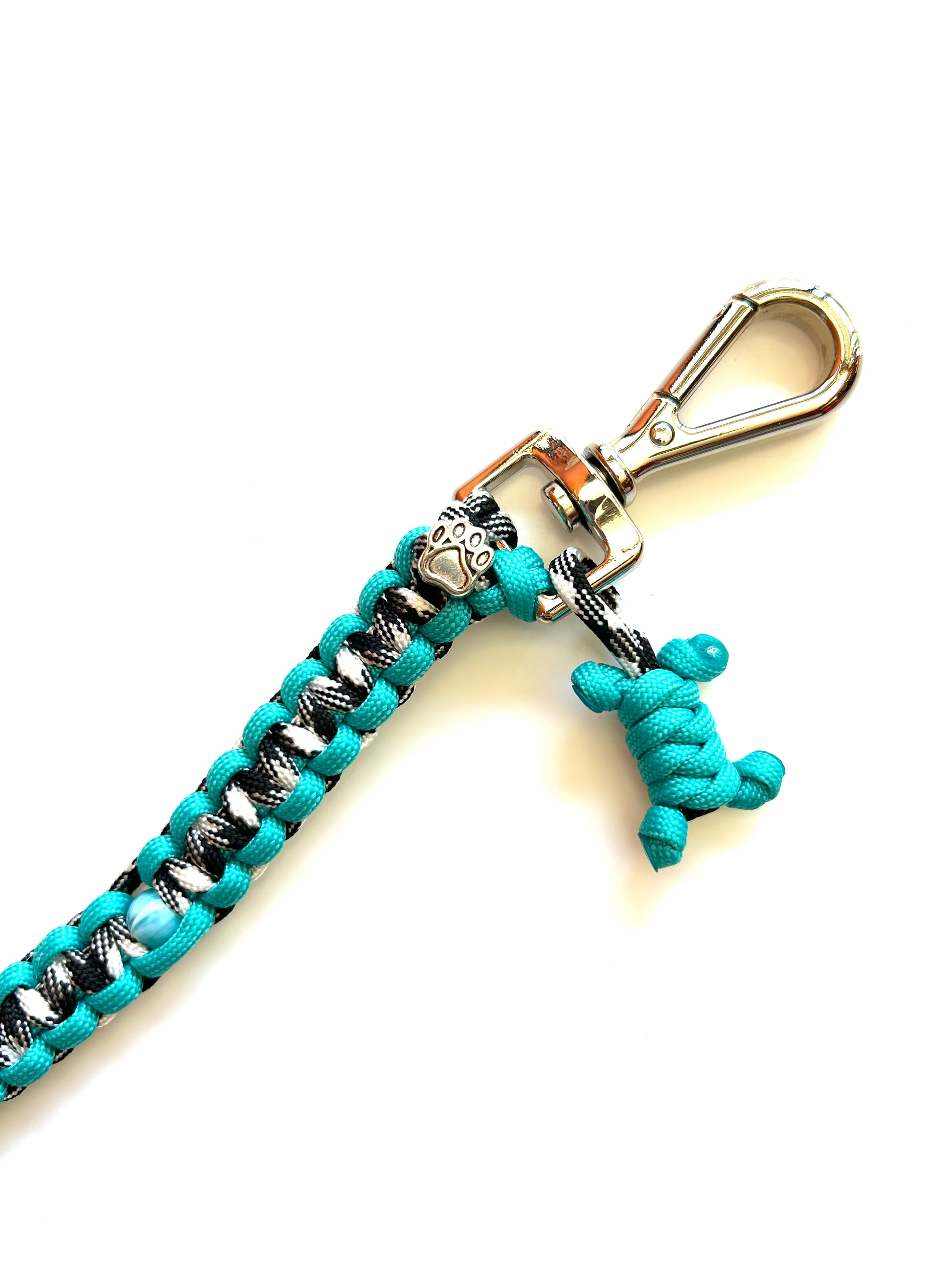 laisse chien balade paracorde fait main vichy noir blanc turquoise 