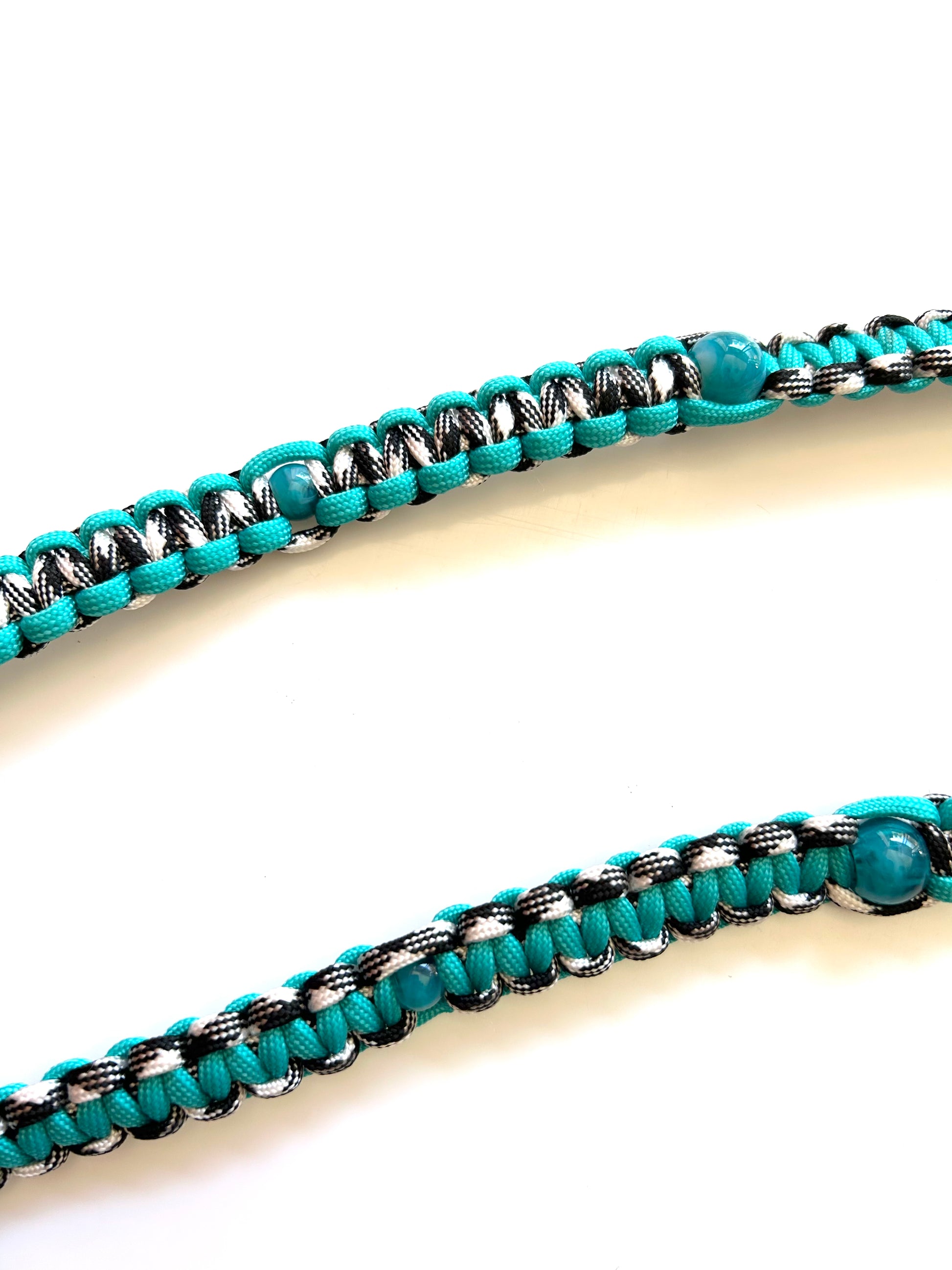 laisse chien balade paracorde fait main vichy noir blanc turquoise 