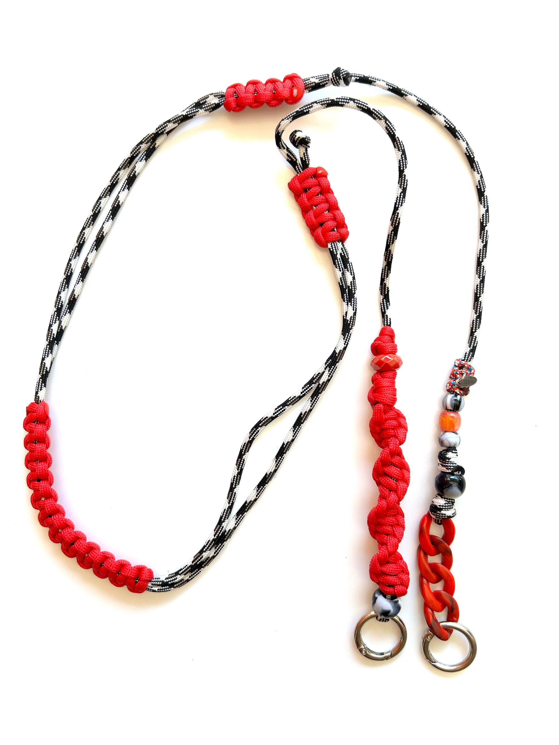 cordon telephone bandouliere vichy noir,blanc rouge paracorde longueur ajustable fait main 