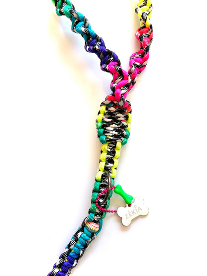 laisse chien balade paracorde solide fait main vichy noir blanc multicolore
