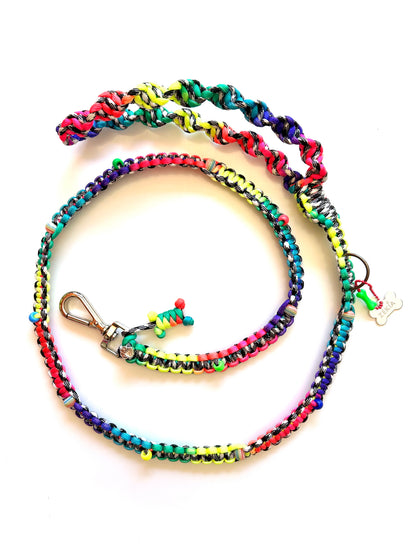 laisse chien balade paracorde solide fait main vichy noir blanc multicolore
