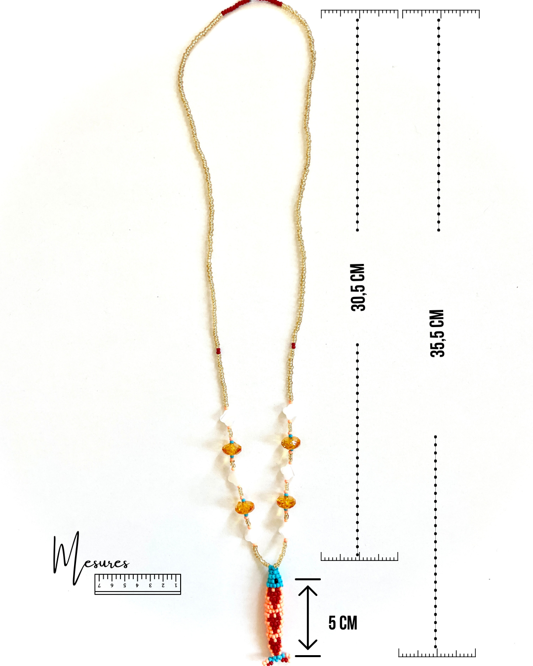 Collier perles - Bande de sardines | Doré corail