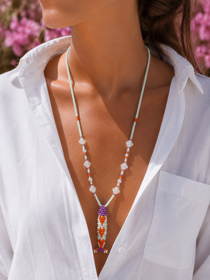 Collier perles - Bande de sardines | Vert d'eau