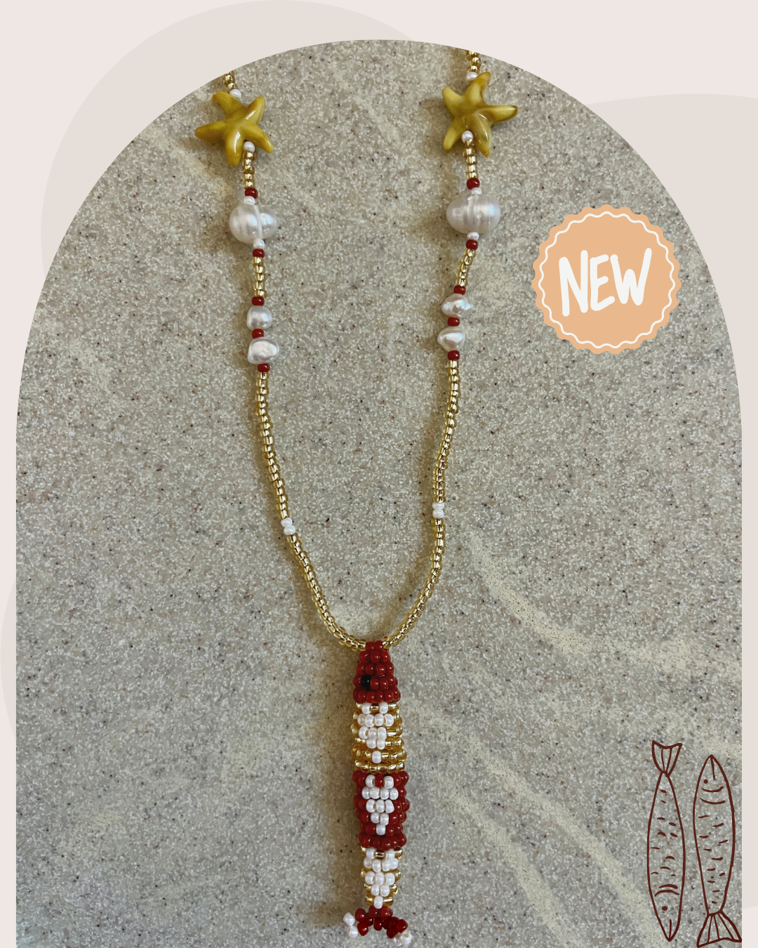 Collier perles - Bande de sardines | Doré terracotta