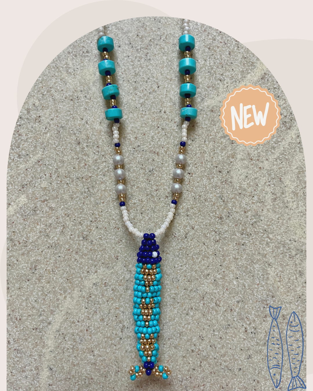 Collier perles - Bande de sardines | Bleu