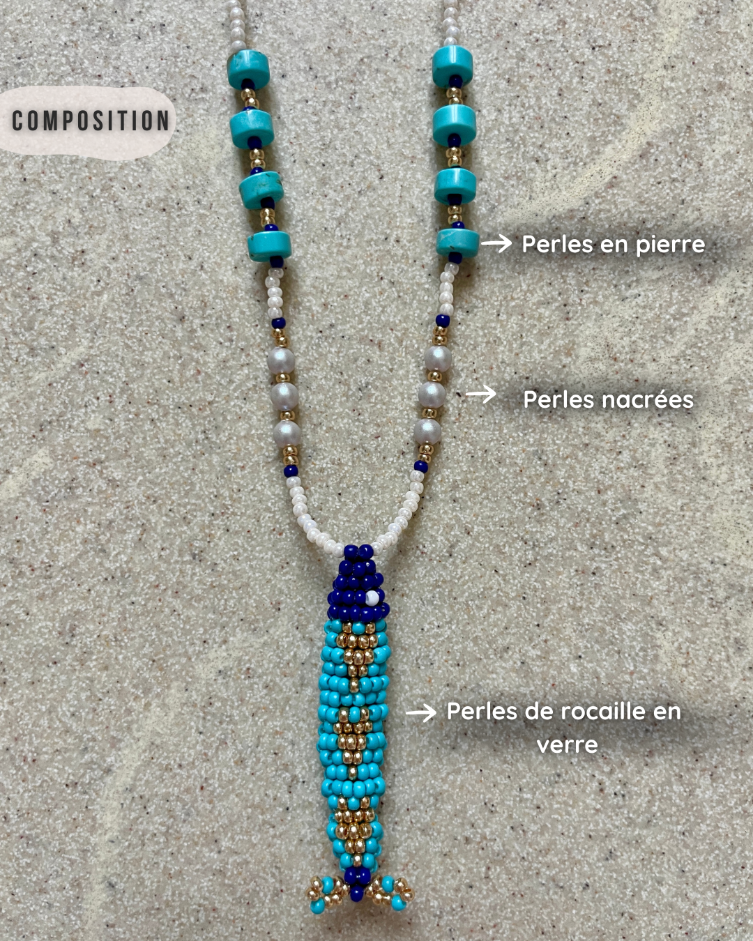 Collier perles - Bande de sardines | Bleu