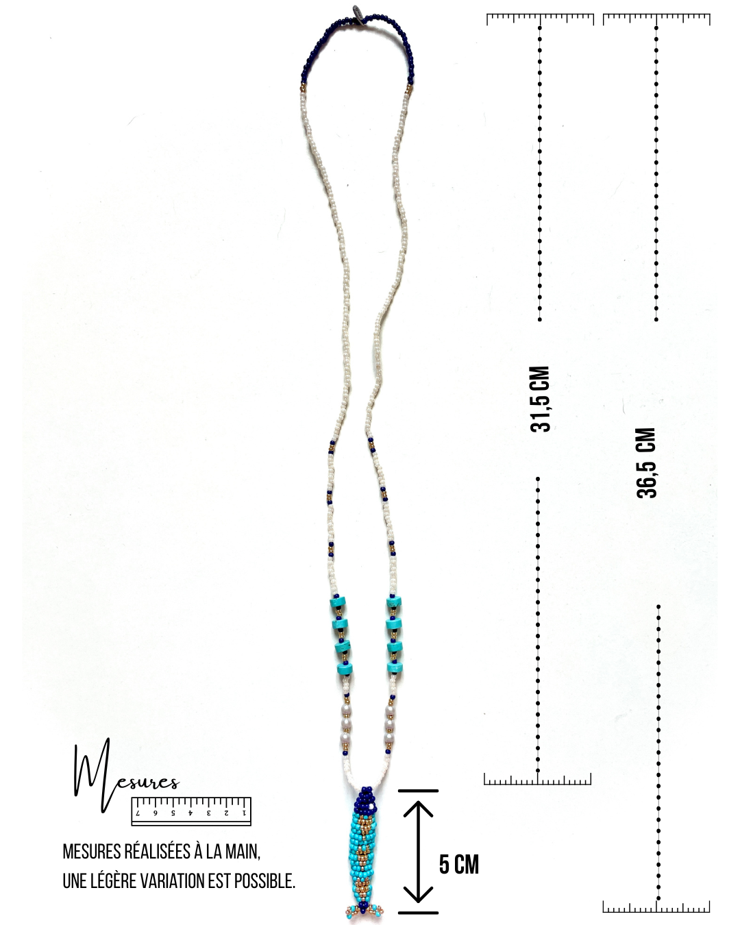 Collier perles - Bande de sardines | Bleu