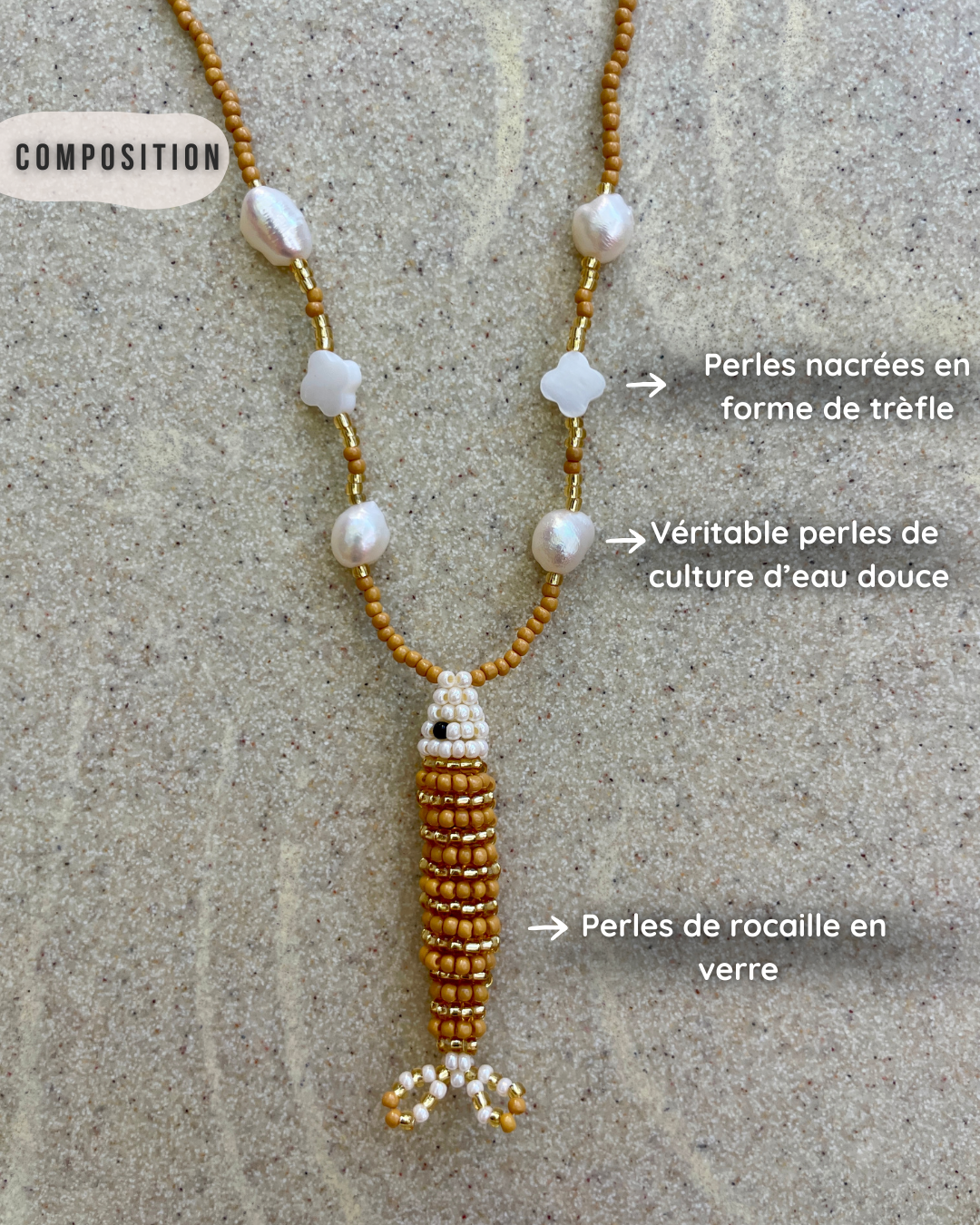 Collier perles - Bande de sardines | Caramel