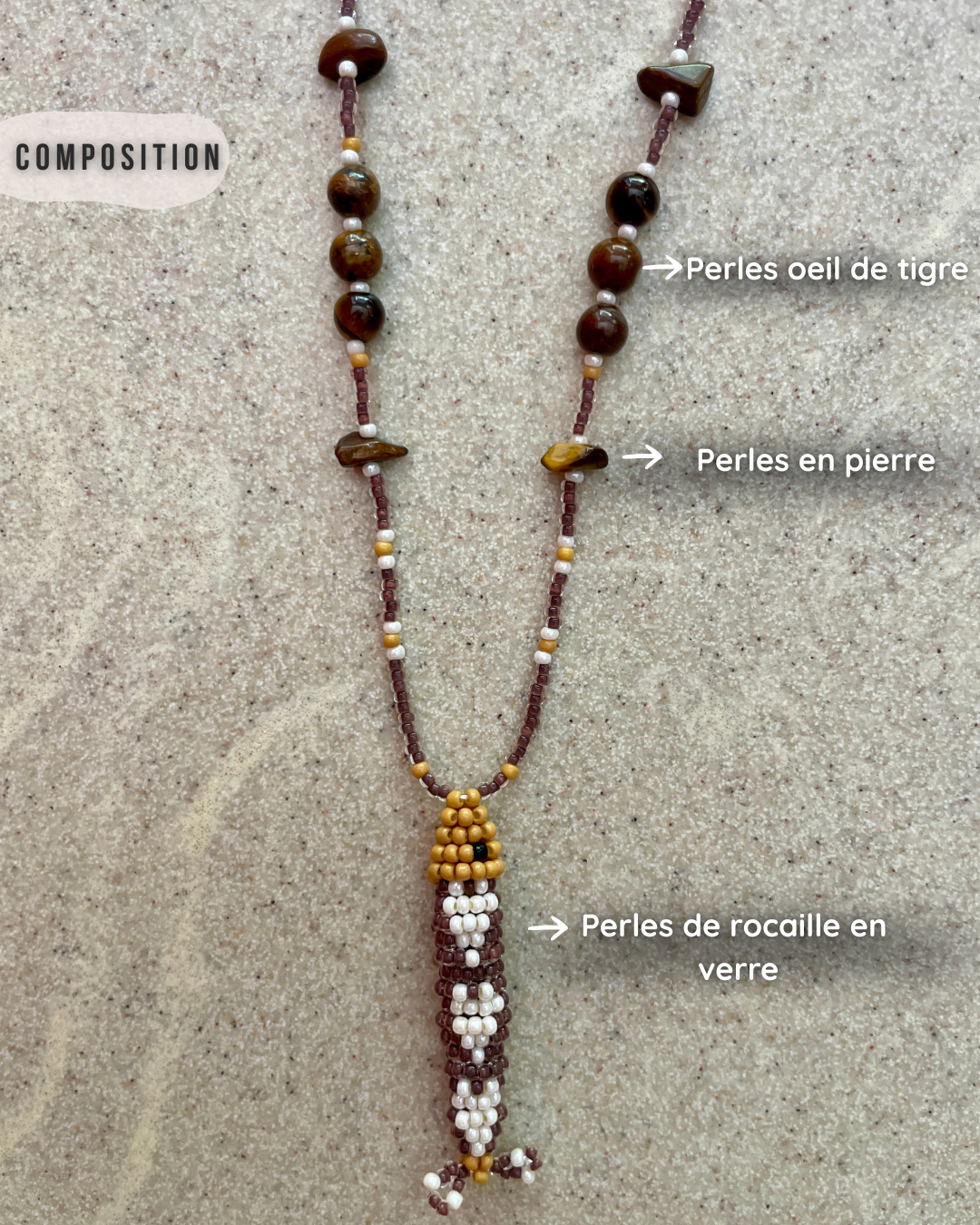 Collier perles - Bande de sardines | Chocolat