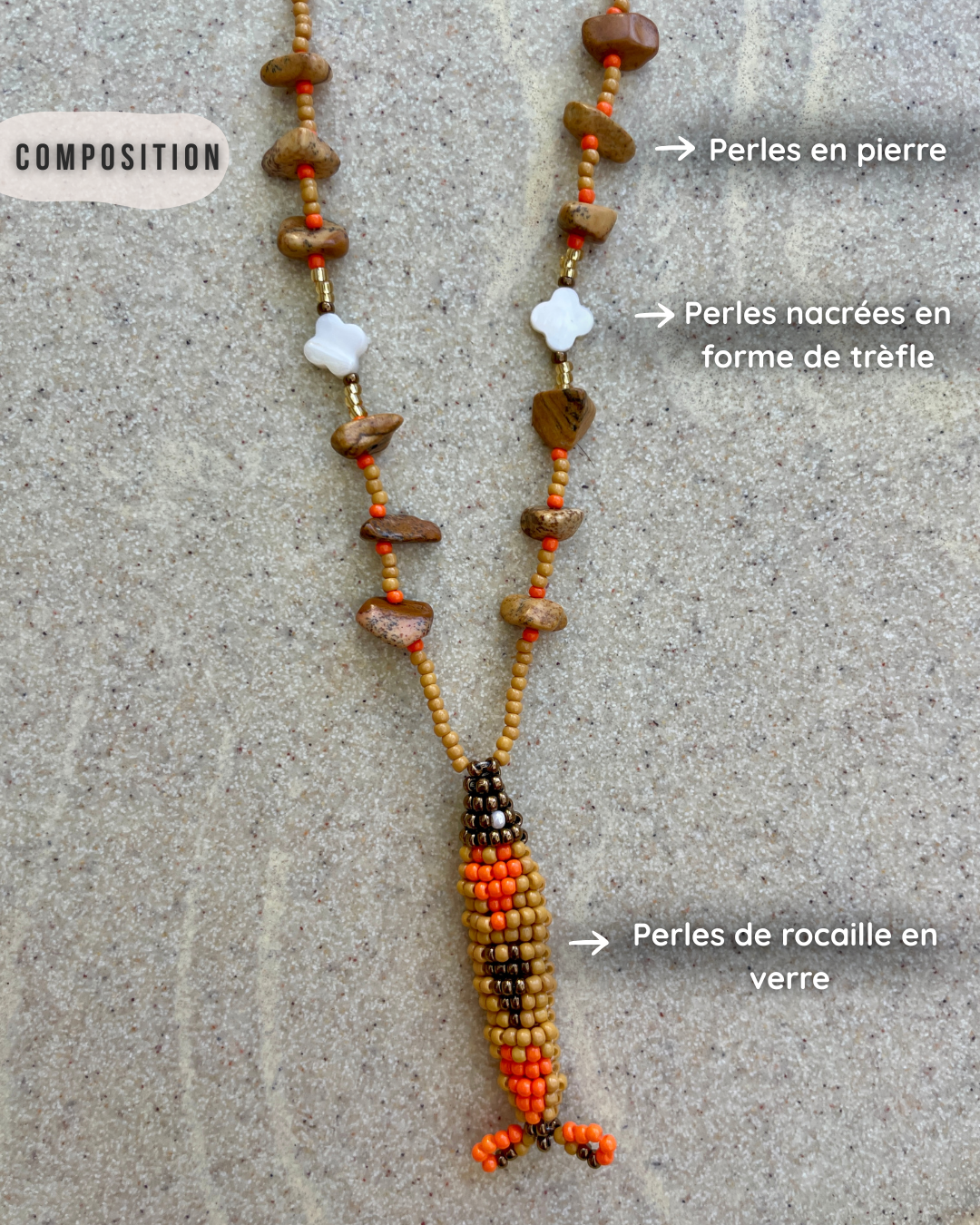 Collier perles - Bande de sardines | Désert