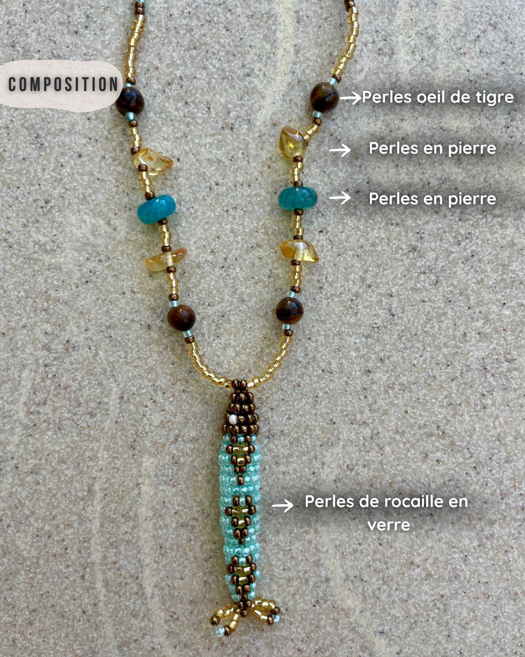 Collier perles - Bande de sardines | Doré Bleu