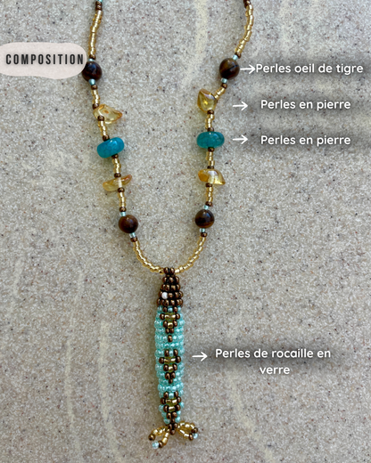Collier perles - Bande de sardines | Doré Bleu