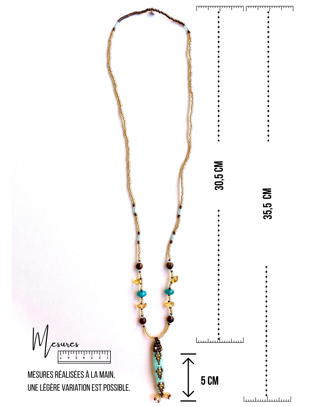 Collier perles - Bande de sardines | Doré Bleu