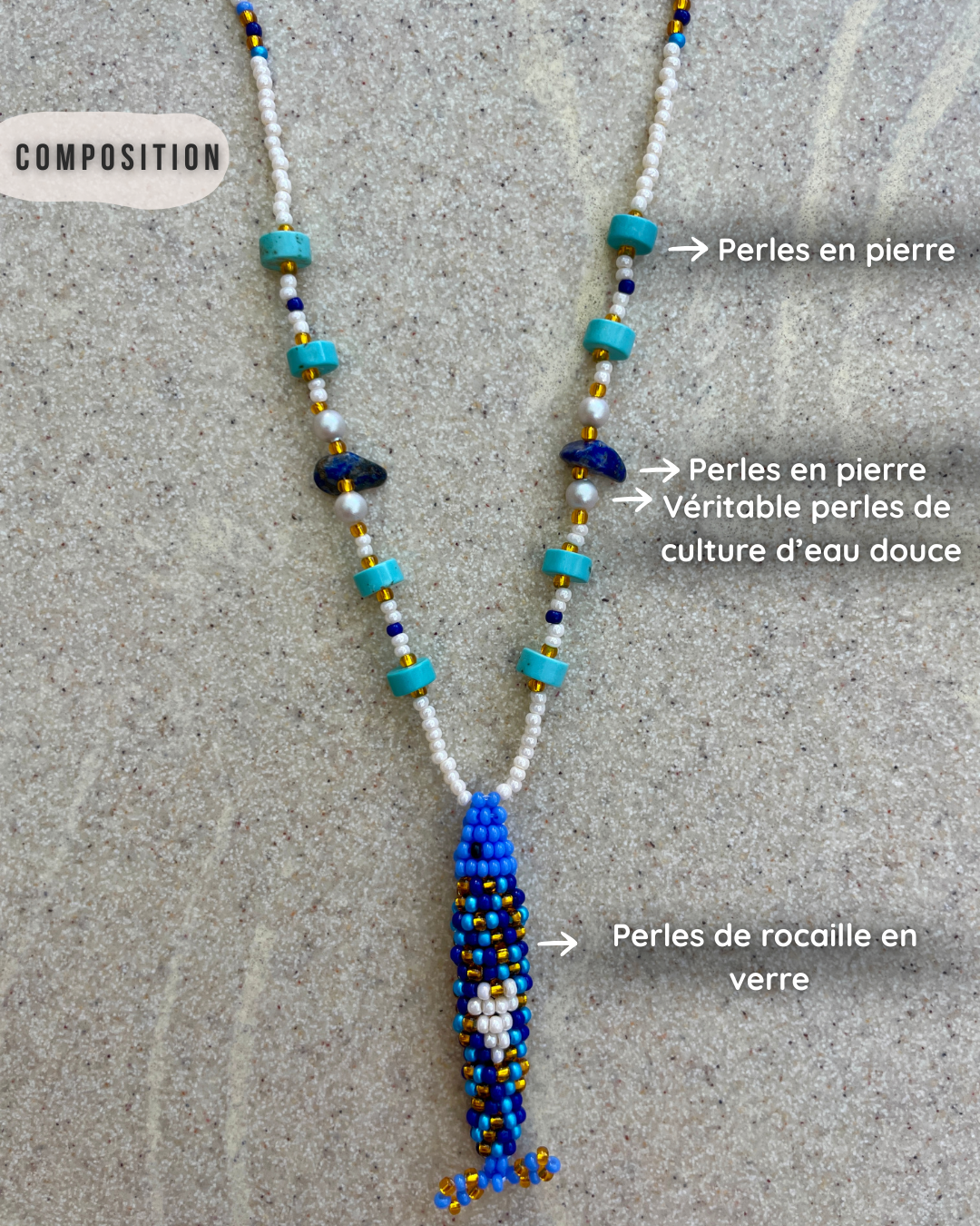 Collier perles - Bande de sardines | Bleu Multi