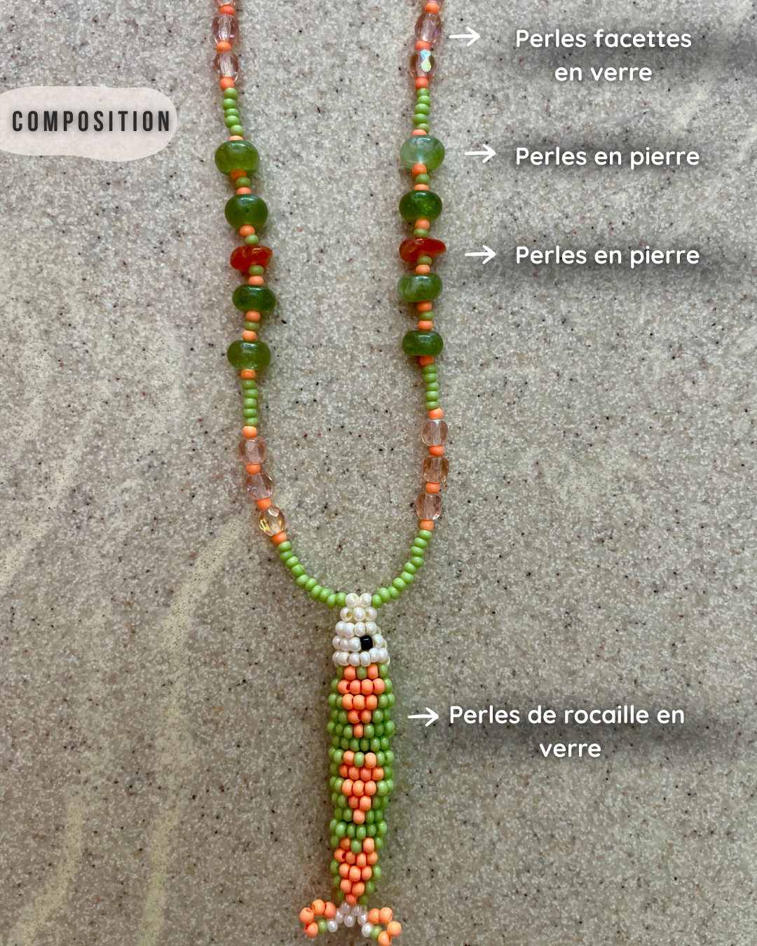 Collier perles - Bande de sardines | Pastel agrume