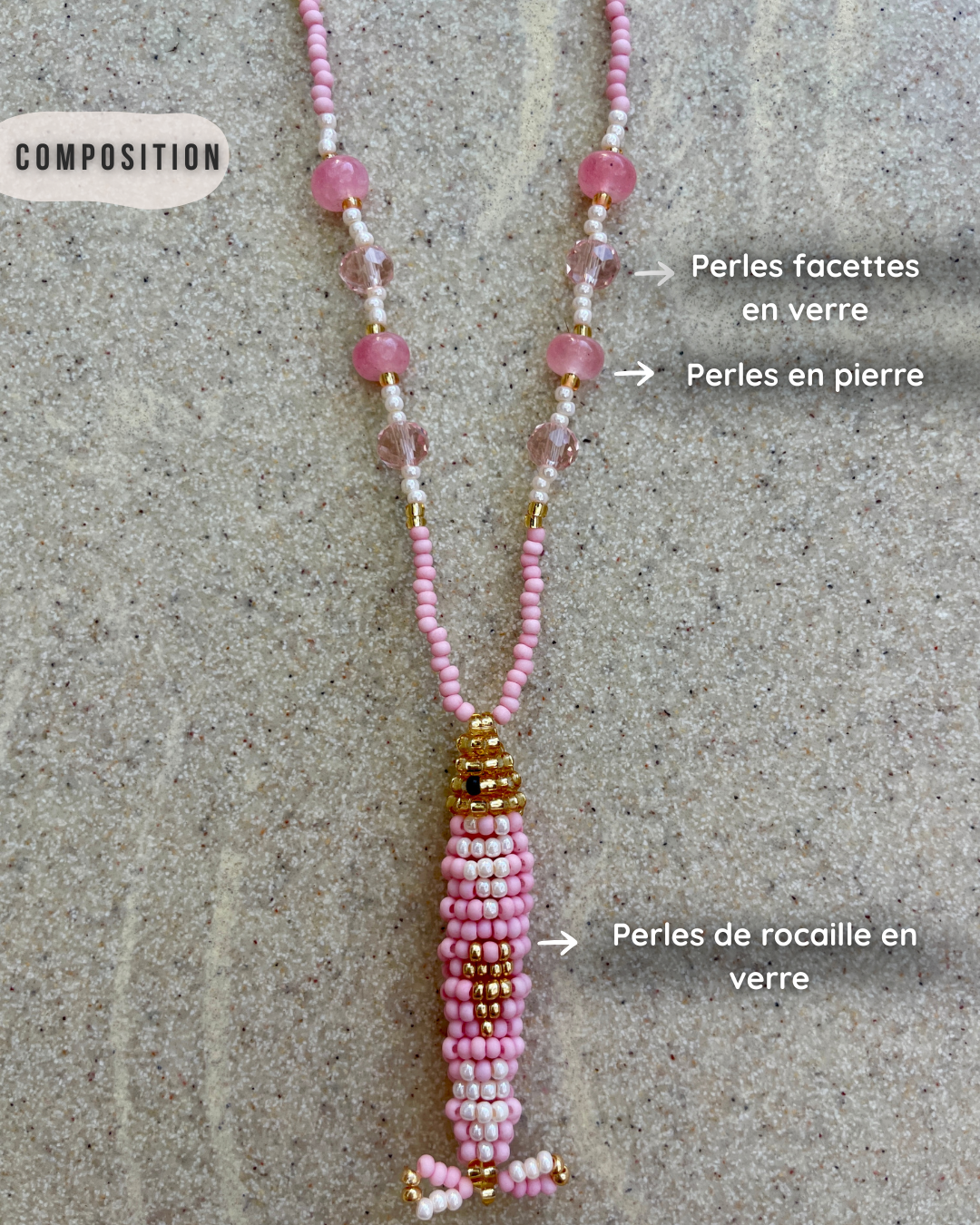Collier perles - Bande de sardines | Rose Doux
