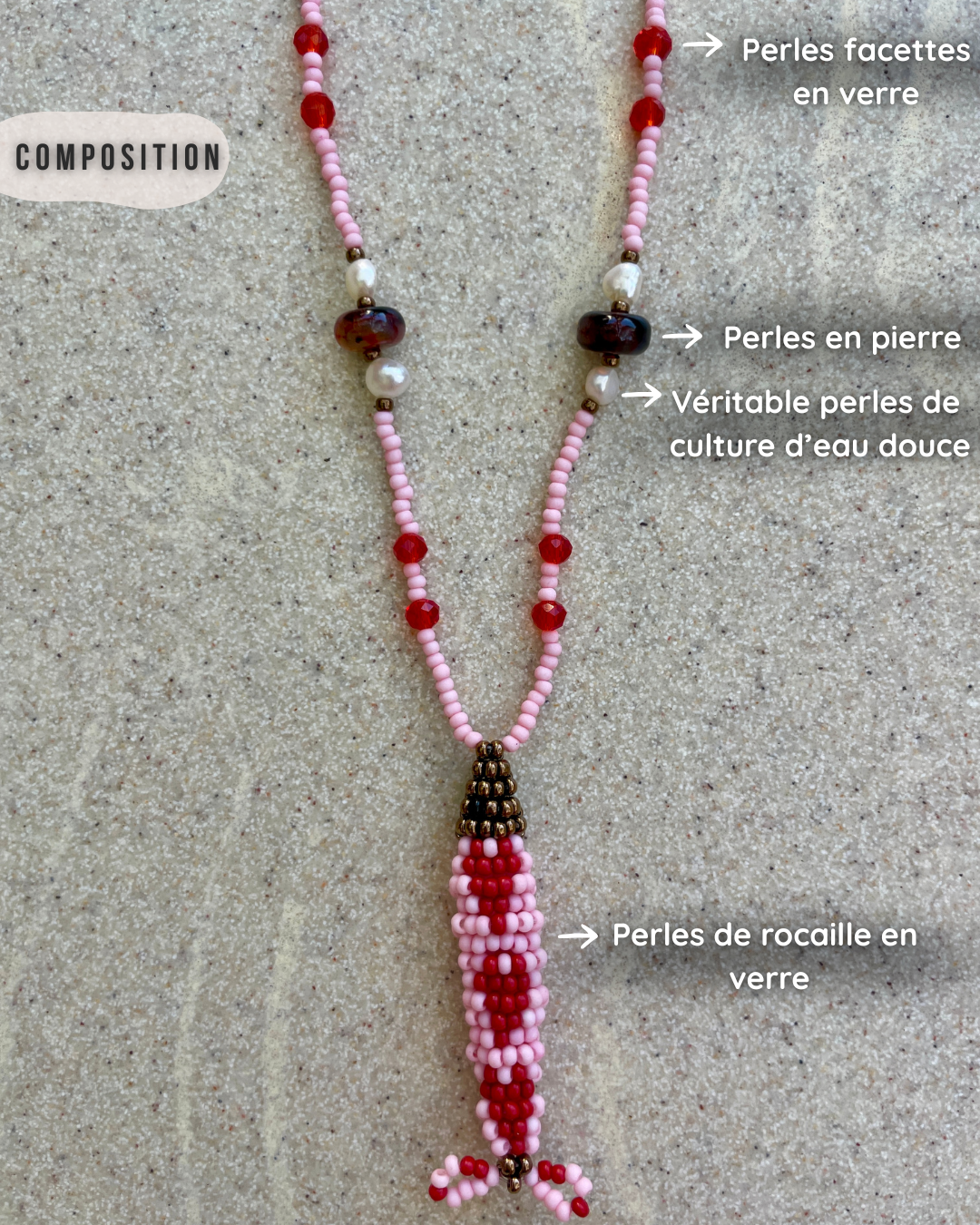 Collier perles - Bande de sardines | Rose Rouge