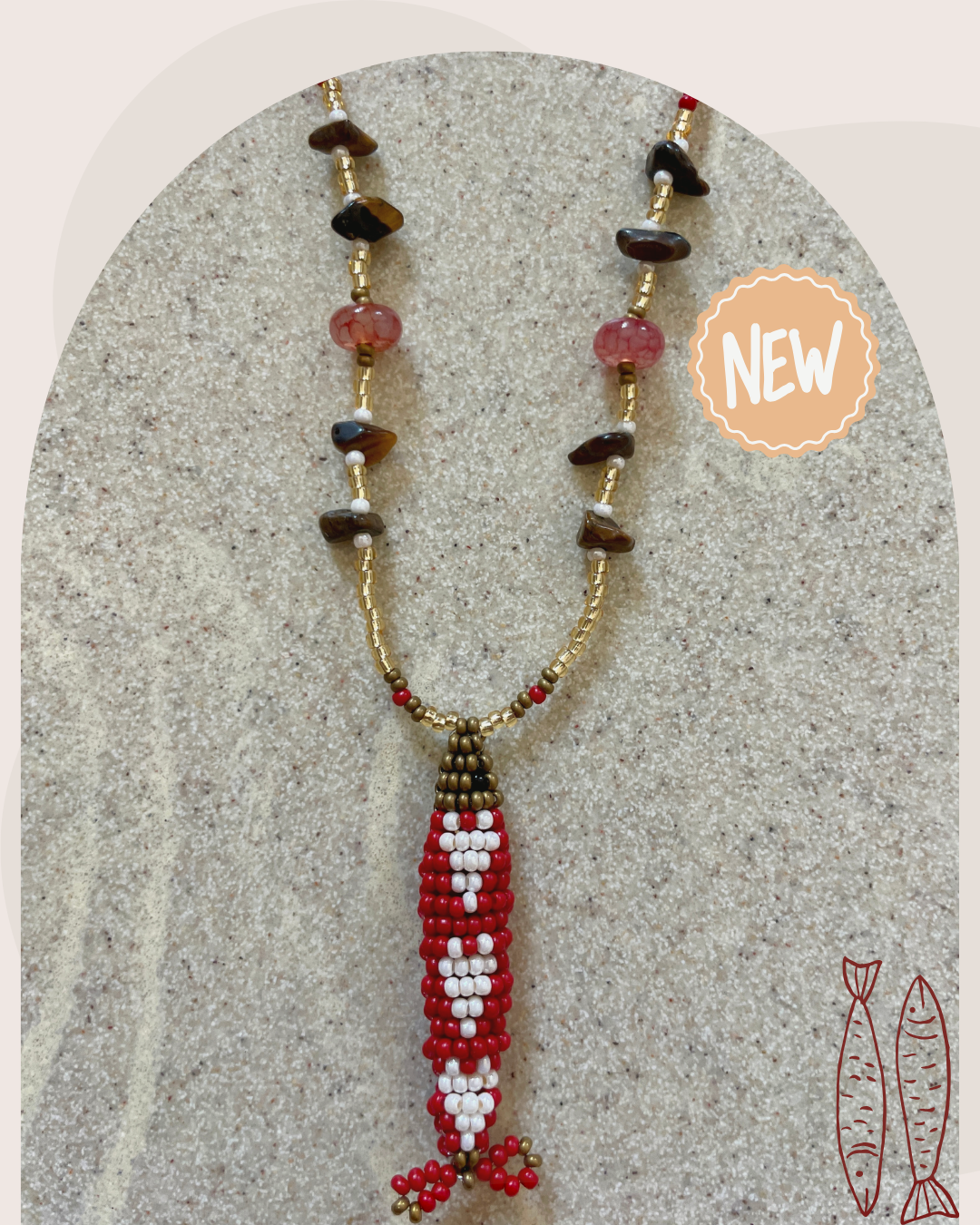 Collier perles - Bande de sardines | Rouge