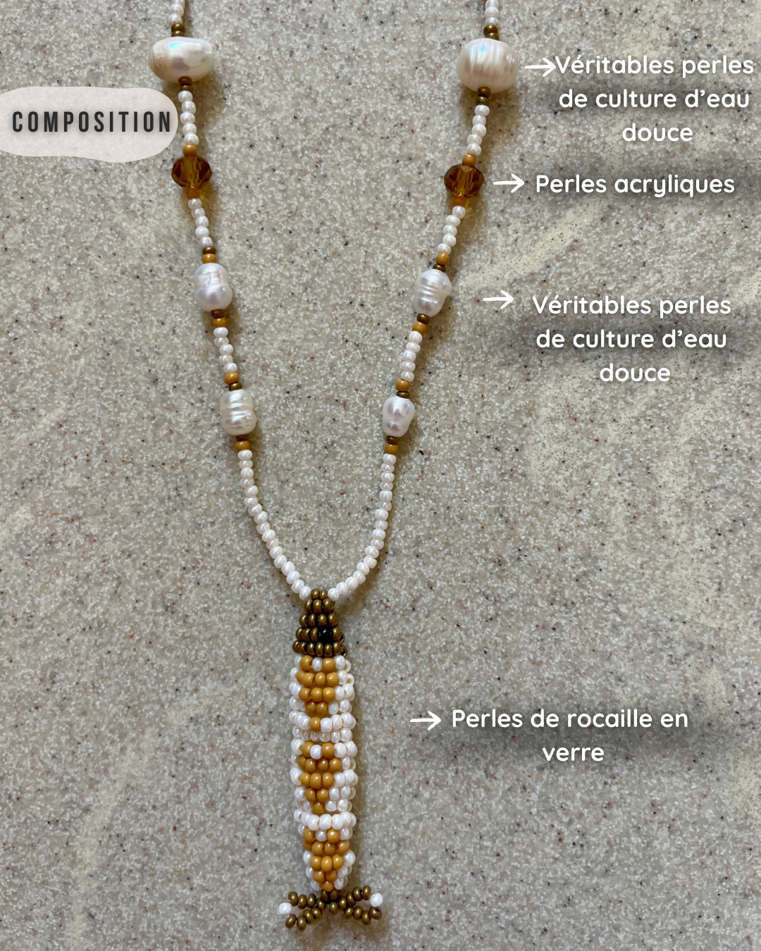 Collier perles - Bande de sardines | Sable
