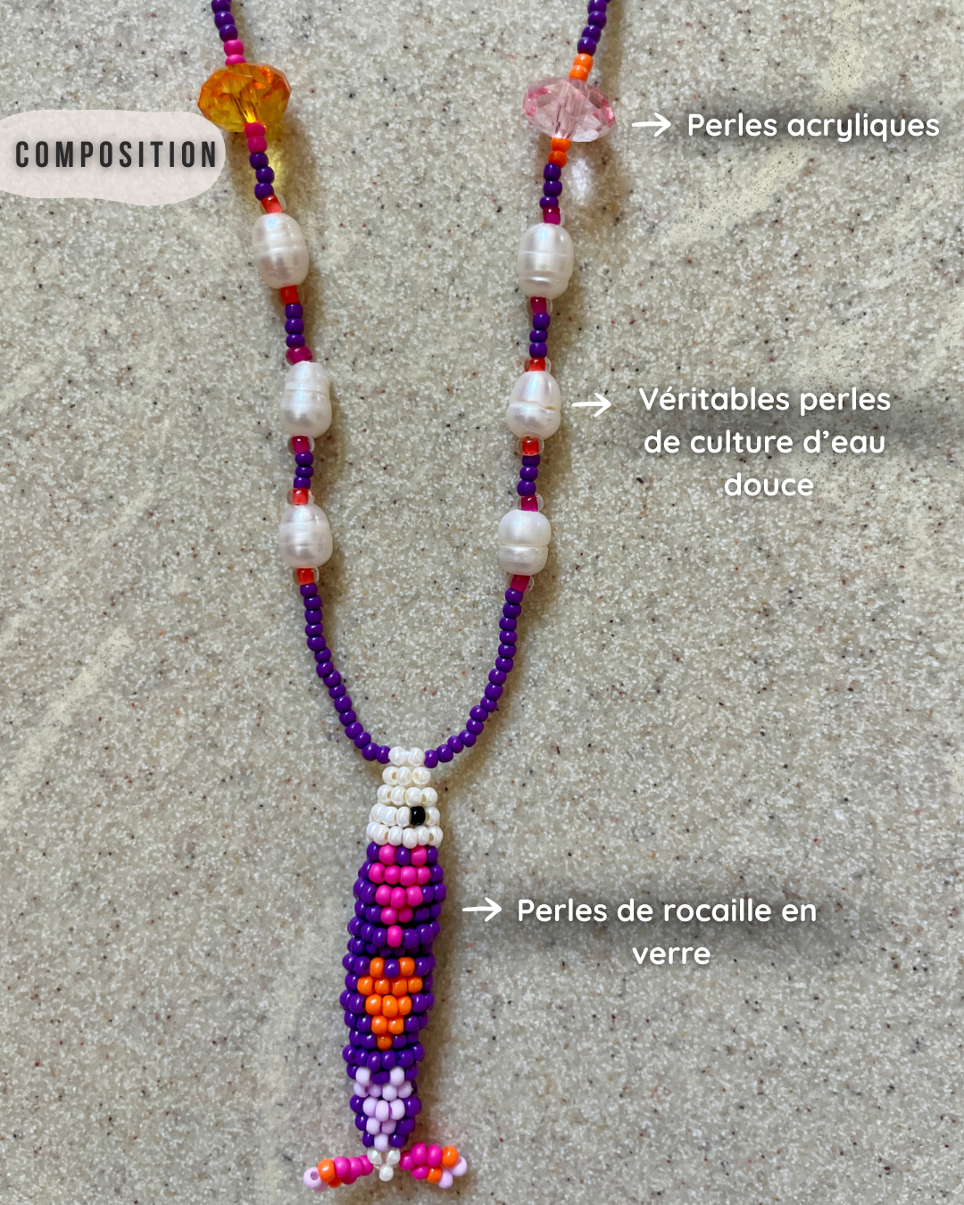Collier perles - Bande de sardines | Violet