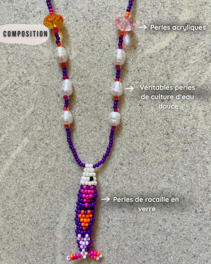 Collier perles - Bande de sardines | Violet